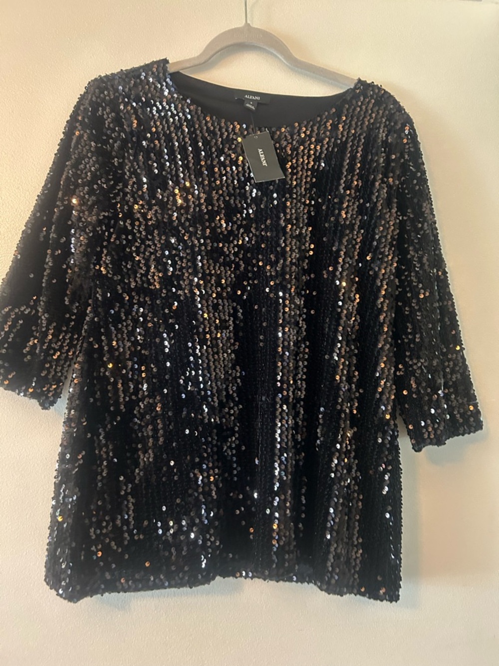 Alfani Black Sequin Scoop Neck Pullover